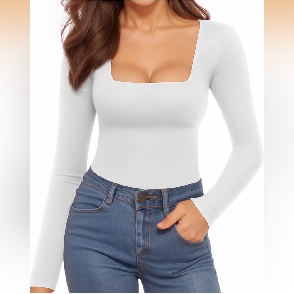 NWT Long Sleeve Square Neck Body Suit Small - Picture 2 of 6